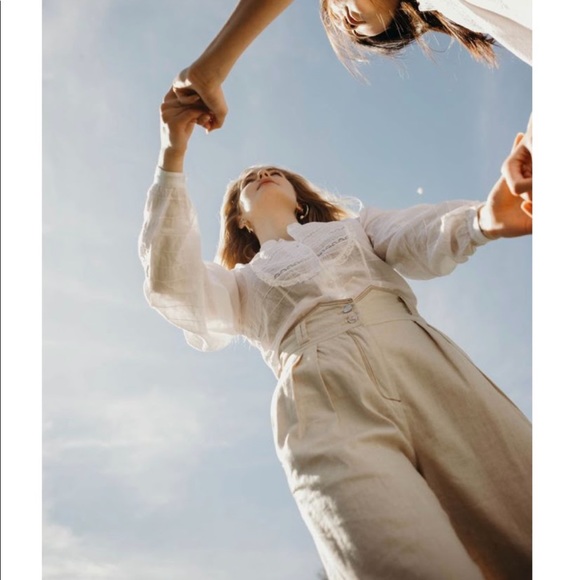 • house of sunny high waisted grommeted contrast thread pleated trousers • - Picture 6 of 16